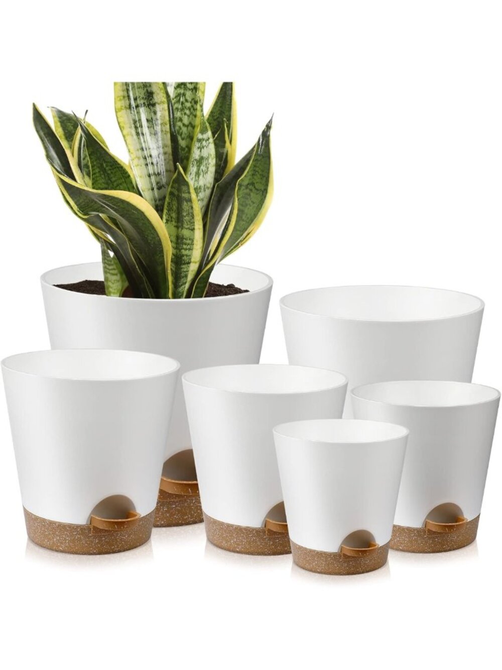 Self-Watering Indoor Planters with Drainage Holes & Saucers, 6 Pots, White